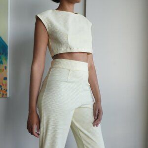 Matching Yellow and White Gingham Pattern Top and Pants Set | Matching Top & Bot